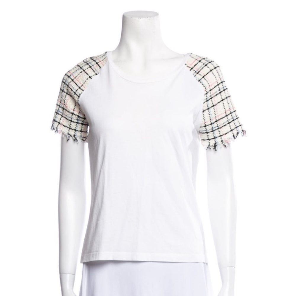 White and color Plaid Sleeve Top t-shirt by Maje size S short sleeve cotton